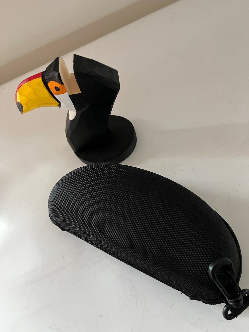 Toucan eyeglass holder plus black hard side sunglasses case